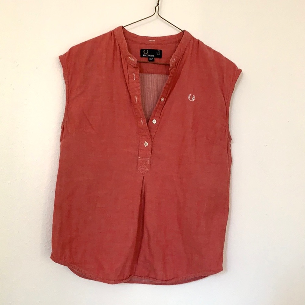 Fred Perry Sleeveless Red Blouse Henley